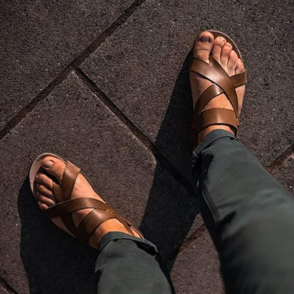 Harssidanzar Men's Genuine Leather Sandals -Khaki - Picture 6 of 7